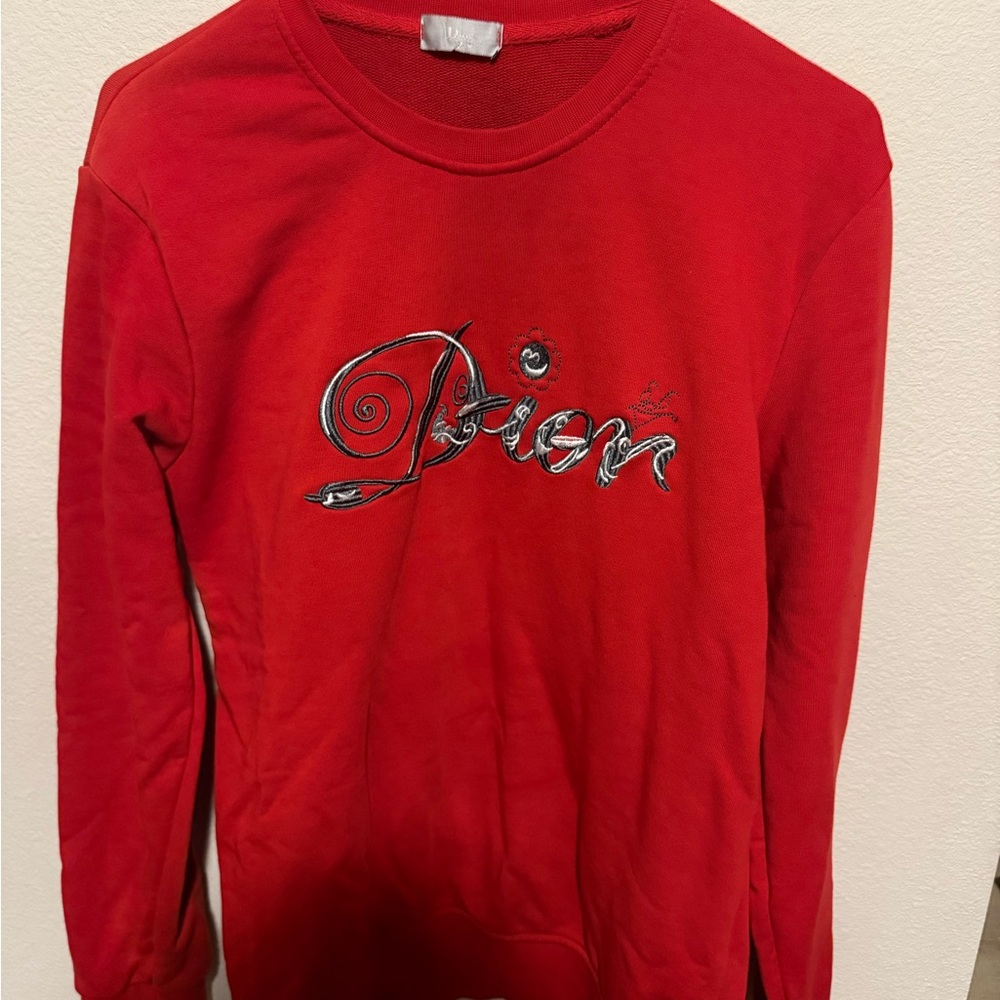 Dior Red Crewneck Sweatshirt with Subtle Logo Tag
